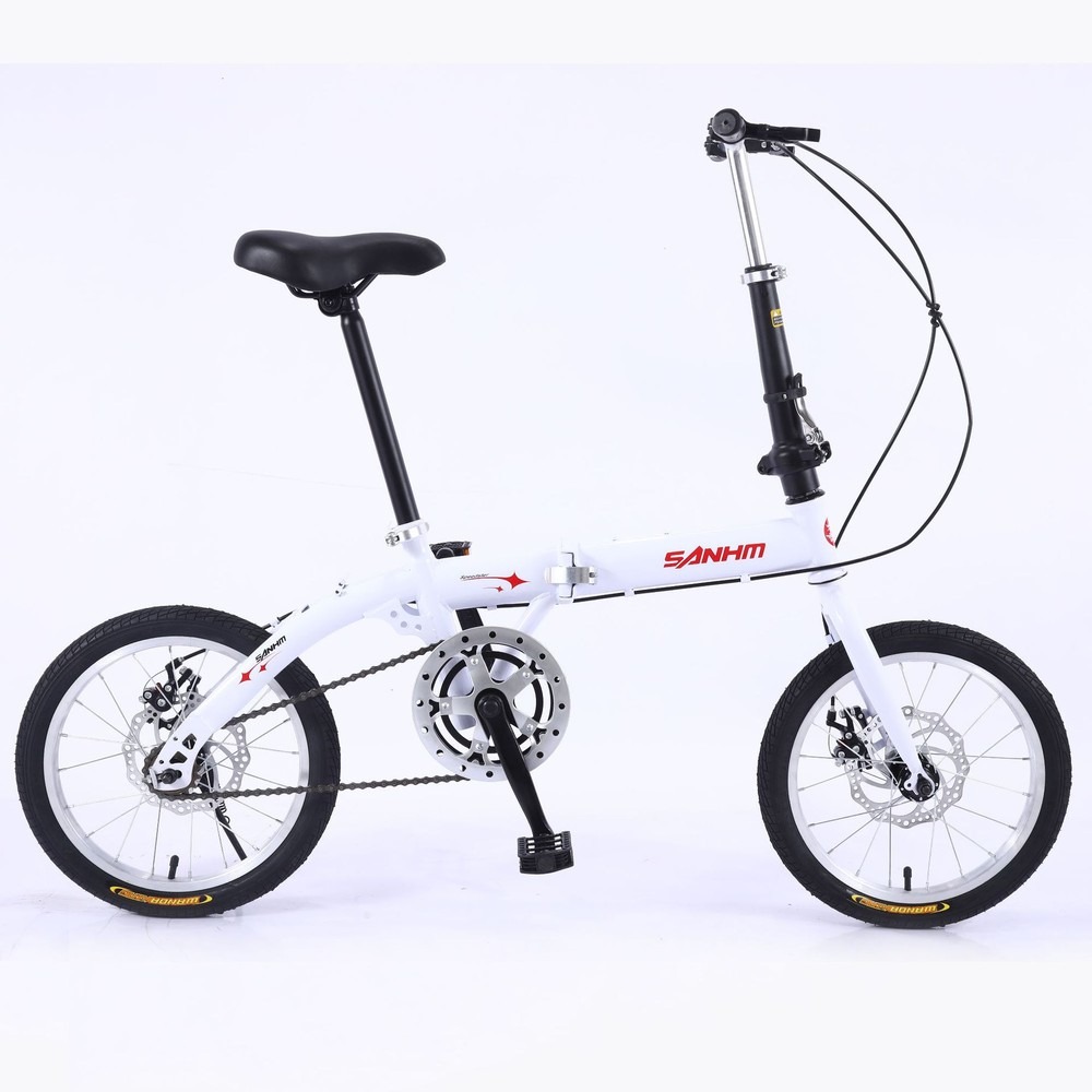 Commuting With Bike - 大人用16インチシングルスピード折りたたみ自転車、ディスクブレーキ、男女兼用ポータブル通勤自転車