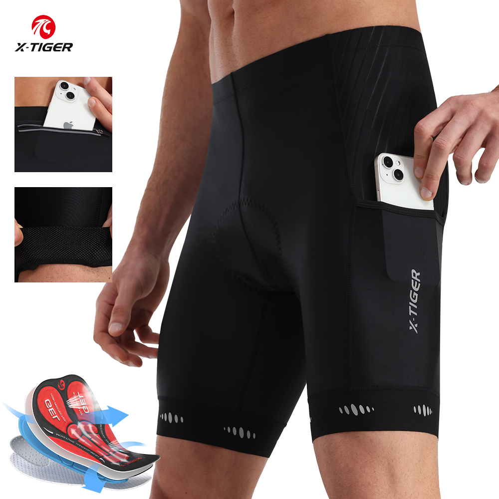 Cycling Commuter Pants - X-TIGER男性用サイクリングショーツバックポケット付き5dゲルパッド入りバイクショーツ男性用マウンテンロードサイクリングライディングハーフパンツタイツ
