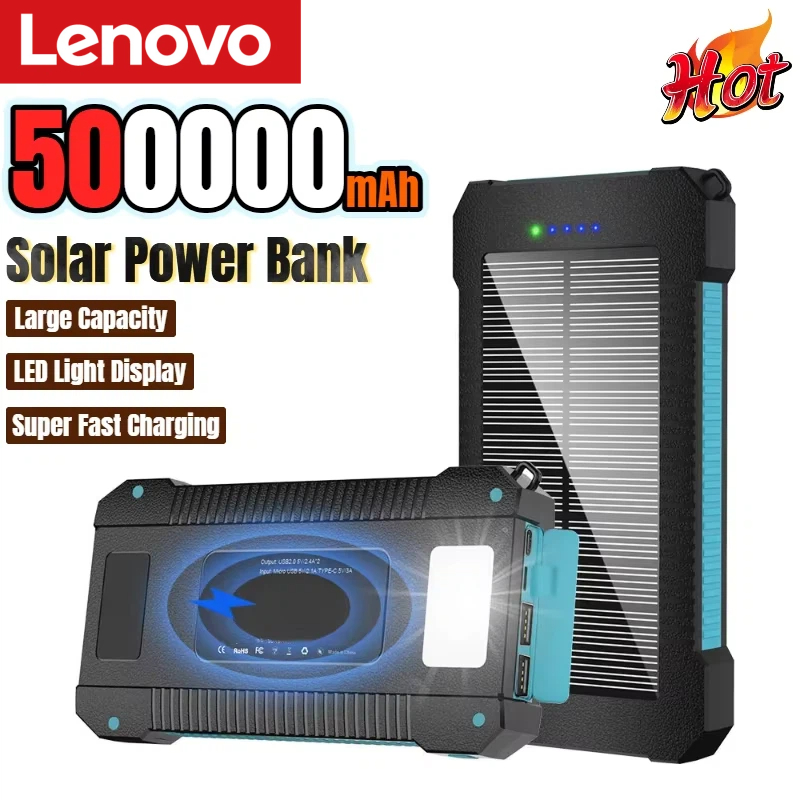 Usb Charger Dynamo - レノボ 500000mAh ソーラーパワーバンク大容量超高速充電屋外ポータブル外部バッテリー iPhone Huawei Samsung