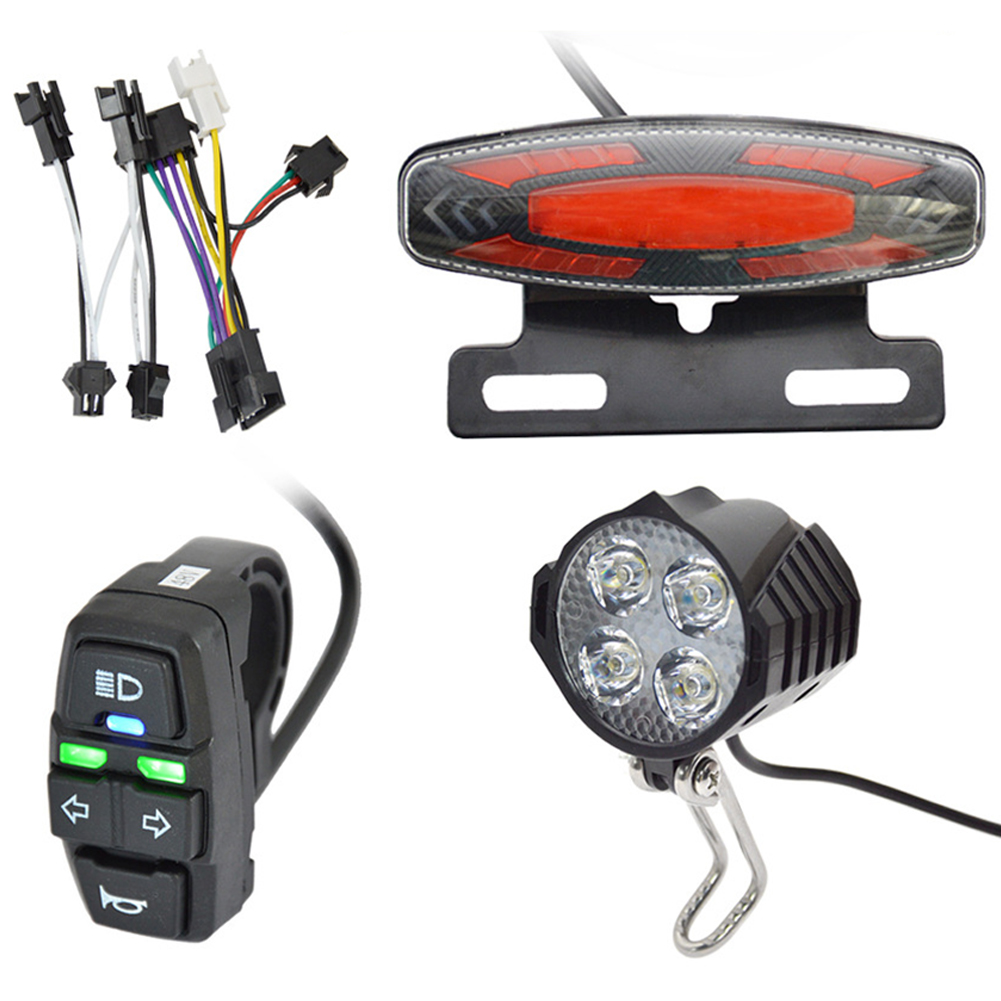 Bike Light Front Rear - 電動自転車フロントブレーキリアライト 24V 48V バイクラックランプホーンヘッドライトスイッチ付き電動自転車ターンテールライトアクセサリーセット