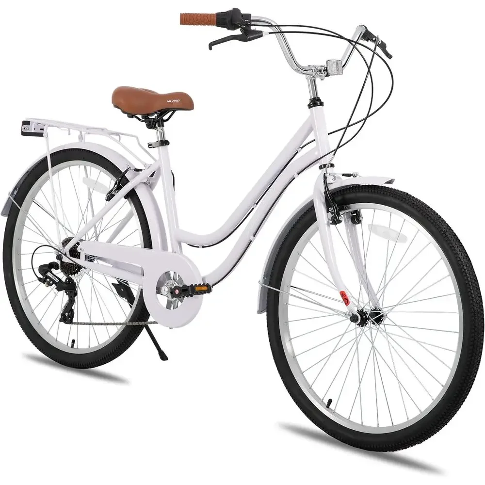 Cycling Commute Speed - 26インチ 7速ステップスルークルーザーバイク、男性と女性向けのリアラック付き、レトロシティコミューターサイクル