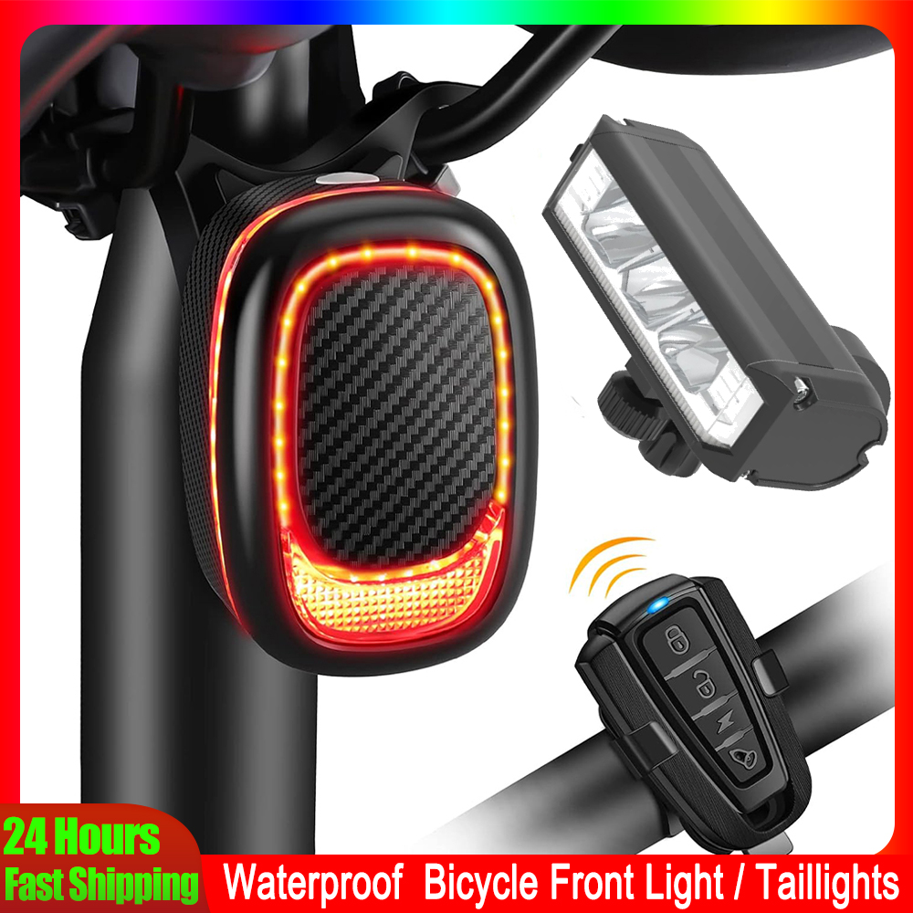 Bike Light Front Rear - Elecpow-a6pro自転車テールライト,アラームと自転車フロントライト,防水,充電式,リモコン,アクセサリー