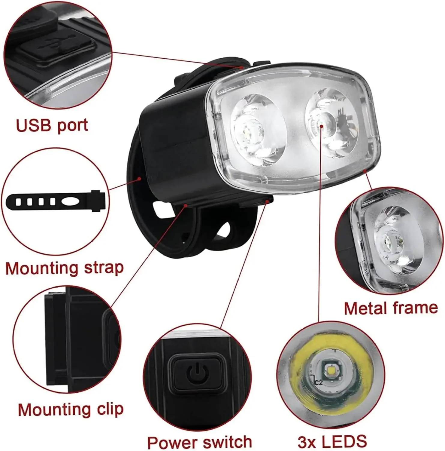 自転車のヘッドライトとテールライトのセット,自転車のヘッドラ - Bike Light Front Rear のレビューと価格