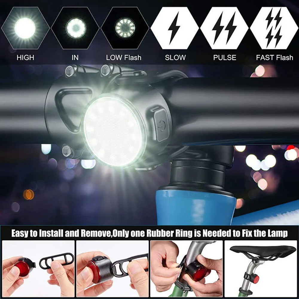 USB充電式防水LED自転車ライトセット、超高輝度フロントヘ - Bike Light Front Rear のレビューと価格